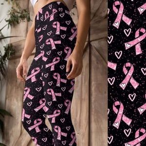 PINK BREAST CANCER AWARENESS RIBBON LEGGINGS